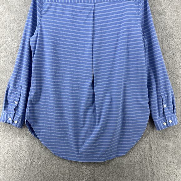 LL Bean Top Womens XL Blue Striped Button Up Notch Neck Roll Tab Sleeves Tunic - Picture 12 of 16